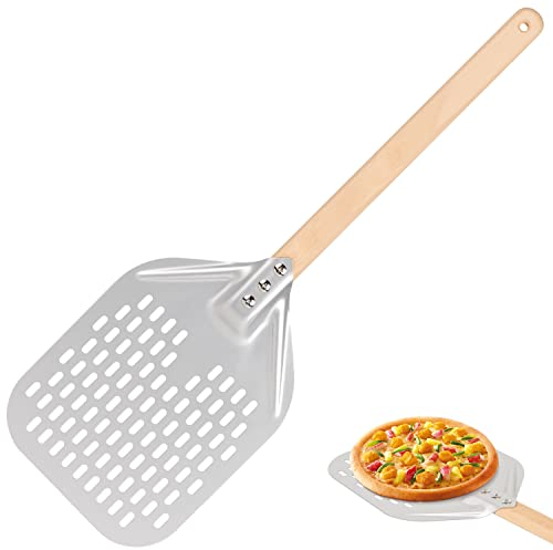 SIYOMG Pelle à pizza - 40 x 30 cm, 12 pouces en aluminium anodisé dur Curseur de pelle à pizza avec poignée en bois, Outil à pizza professionnel pour la cuisson du pain à pizza