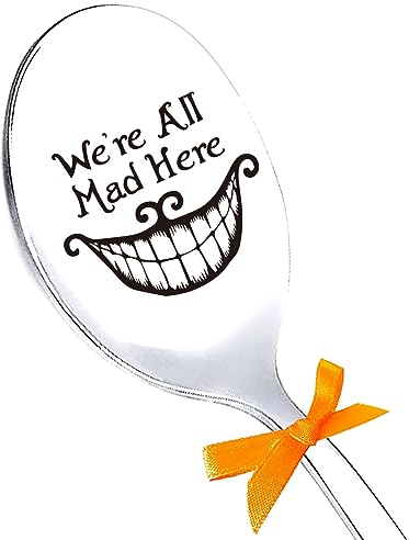 We Are All Mad Here Engraved Spoon, Funny Cereal Coffee Tea Ice Cream Peanut Butter Stainless Steel Spoons Gifts, Long Handle Tablespoon Novelty Anniversary Christmas Gifts for him/her - 8.26 inch