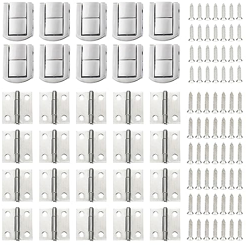 Pamtns 10 Pièces Fermoir Boite 20 Charnière Inox Loquet à Bascule Loquets de Boîte Fermoir Coffret Loquet de Verrouillage Charnière Invisible avec Vis Boucle de Valise pour Coffre Bois Boîte à Outil