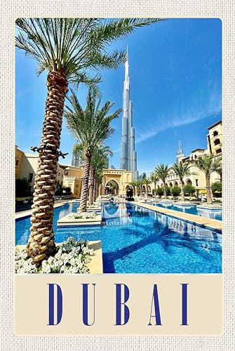 Blechschild 18x12 cm Dubai Palmen Wolkenkratzer Wand Deko Bar Kneipe Sammler Geschenk