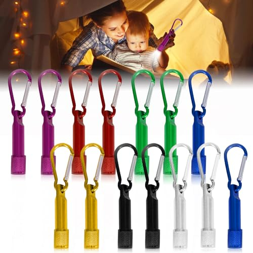 Leikurvo Lot de 14 porte-clés - Mini lampe de poche LED - Portable - Pour l'extérieur, le camping, le cyclisme (noir, rouge, bleu, violet, or, vert, argent)