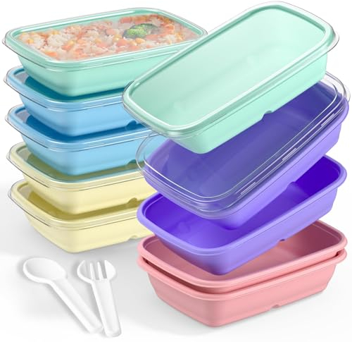 MEEYUU 10 Pack Meal Prep Containers 1 Compartment, BPA Free Reusable Food Prep Containers with Lids, Stackable, Plastic Food Storage Trays, Dishwasher/Freezer Safe (10 Pack Multiple colors)