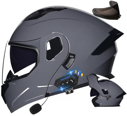 DIRERTYS Motorradhelm mit Bluetooth, Doppelvisier, Modular, ECE Zertifiziert, Integralhelm mit Mikrofon, für Erwachsene Frauen und Männer (21.6-24.4in, Schwarz)