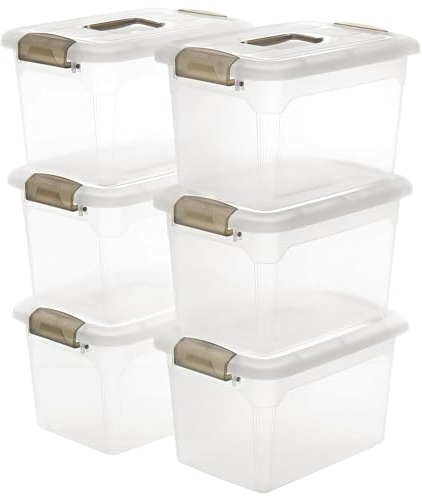 Citylife 6er-Set 8L Klein Aufbewahrungsbox mit Deckel Stapelbar Griff Clips Kleinteile, transparente Aufbewahrung Boxen mit Clipverschluss Grau Organizer-Boxen mit Belüftung