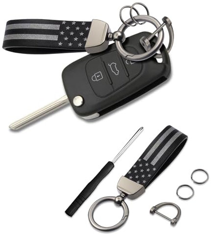 deemars Porte-clés Américain de Voiture de Drapeau des Etats-unis, Porte-clés en Cuir Microfibre Avec Anneau en Alliage de Zinc, Porte-clés Accessoires Automobiles (Noir Le drapeau-Le drapeau)
