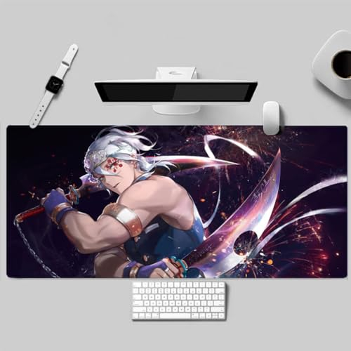GeRRiT Demon Slayer Mauspad, wasserdicht, professionell, XXL, PC-Schreibtischunterlage, Tastatur- und Mauszubehör, verlängerte rutschfeste Gummiunterseite, Mauspad (Uzui Tengen, 900 x 400 x 3 mm)
