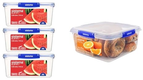 Sistema KLIP IT PLUS Food Storage Containers | 3.35 L | Leak-Proof, Stackable & Airtight Fridge & KLIP IT PLUS Food Storage Container | 5.5 L Square | Stackable & Airtight Fridge/Freezer