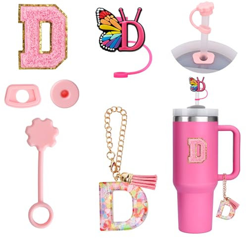 6PCS Personalized Stanley Accessories, Straw Cover Cap & Letter Charm for Stanley Cup (D)