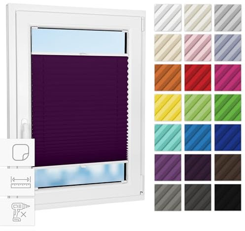 Estika Plissee zum kleben innenrahmen - Beere - 40 cm x 120 cm - Plissee ohne Bohren, Plissee kleben, Rollos für Fenster ohne Bohren, Jalousien Fenster für innen, Fenster plissee