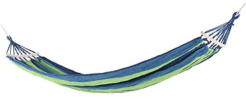Qukaim Hammockwith Hardwood Spreader Bar Lightweight Camping Hammock with Hardwood Spreader Bar, Portable Outdoor Travel Hammock, Blue Canvas with Color Stripe