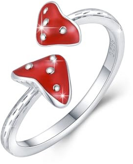 ABIGY Pilz Ring 925 Sterling Silber Verstellbarer Damen Pilz Ring Skelett Ring Schmuck Geschenk zum Abschluss Geburtstag Geschenk