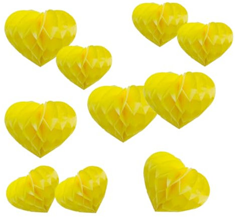 YLY's love Herzförmige Papier Wabenball Dekoration 10er Honeycomb Balls zum Aufhängen Seidenpapier schöne Dekor für Geburtstag Hochzeitsfest Babyshower Party Brautduschen (Gelb)