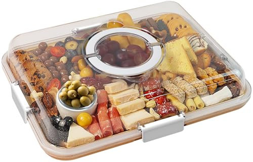 Renmxj Charcuterie Board with Clear Lid, Travel Portable Cheese Board Charcuterie Boxes Cutting Boards for Kitchen, House Warming Gifts New Home, Gifts for Women (1 Compartments White)