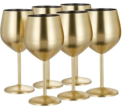 Oak & Steel - 6 elegante große Weingläser in Gold Matt, 550ml - unzerbrechliches Glas Geschenkset für Hausbar, Hochzeit, Jahrestag, Geburtstagsparty, Outdoor und Camping Weingläser