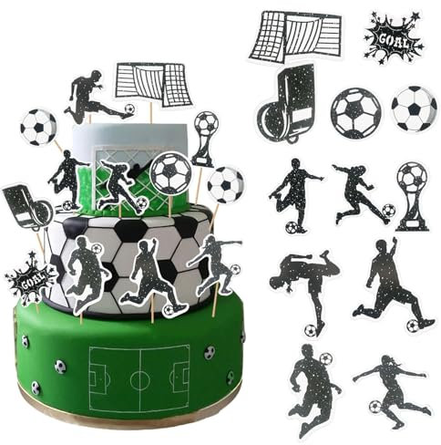 Dekoration für Kuchen, 25 Stück Fußball Tortendeko, Deko Set für Geburtstag Junge, Happy Birthday Kinder