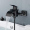 OTOmitra Badewannenarmatur Wasserfall Schwarz, Wasserhahn Badewanne, Mischbatterie Badewanne Armatur aus Messing, Wannenarmatur mit Druckschalter, Duscharmatur Aufputz für Badewanne und Bad