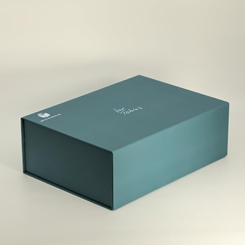Geschenk-Box mit Deckel | 2er Pack | 32 x 22 x 11 cm | edler, grüner Geschenk-Karton mit Magnet-Verschluss | Perfekt für Geburtstag, Hochzeit, Weihnachten, Geburt | individualisierbar