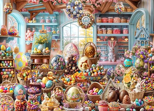 Easter Shop Jigsaw Puzzle 1000 Piece by Vermont Christmas Company - Easter Puzzles with Randomly Shaped Pieces - 26 5/8 x 19 1/4