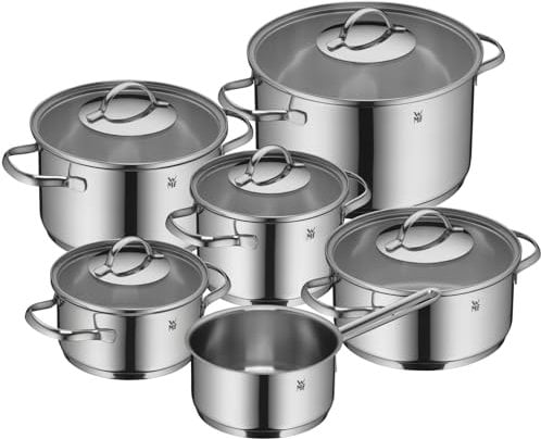 WMF Aparto Vorteils Topfset Induktion 6-teilig, Kochtopf Set mit Glasdeckel, Cromargan Edelstahl poliert, Induktions Töpfe Set unbeschichtet, spülmaschinengeeignet (Topf-Set, 6-teilig)