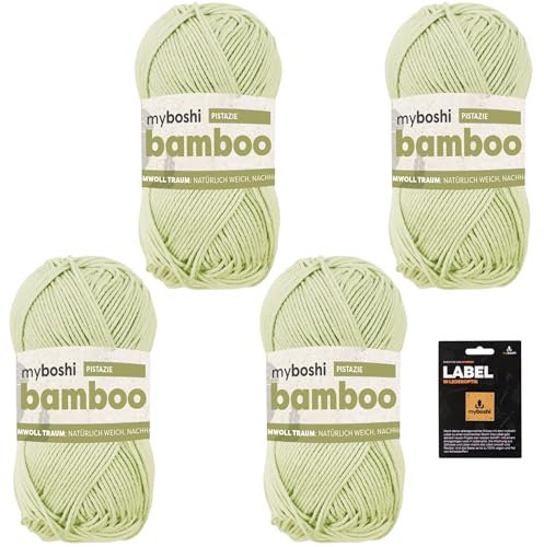 myboshi Bamboo, super weiches Bambus-Baumwollgarn, zum Häkeln und Stricken, strapazierfähig, für Bekleidung und Amigurumi, 60% Viskose, 40% Baumwolle, Grün (Pistazie) 4 Knäuel