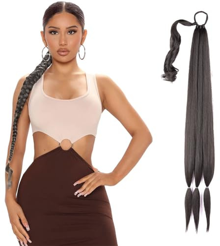 NJCXOLA Braid Extensions Pferdeschwanz Verlängerung mit Haargummi, 100 cm Lang Ponytail Geflochten Zöpfe Kunsthaar Haarverlängerung Zopf Haarteil für Damen(Stil B)