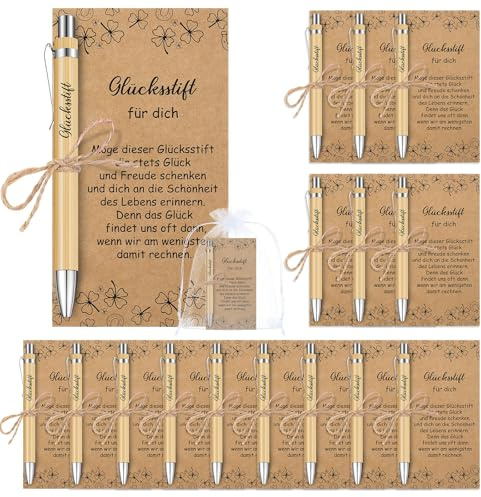 Tenare 30 Sets Glücksstift Team Geschenke mit Karte Organzabeutel | Danke Kugelschreiber, Holz Stift mit Spruch, Glücksbringer Prüfung Kuli für Mitarbeiter Kollegen zum Weihnachten Abschied