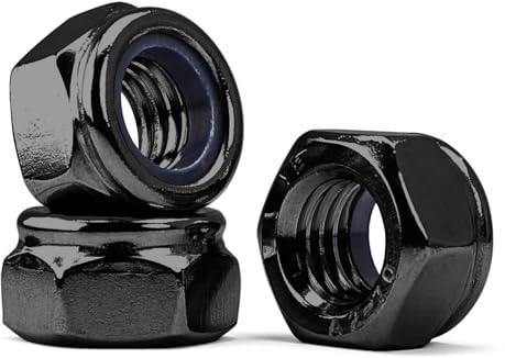 MINHER M10-1.5 Nylon Insert Locknuts,304 Stainless Steel Black Oxide, Lock Nuts, Metric Thread Nylock Nuts DIN985 (10 pcs)