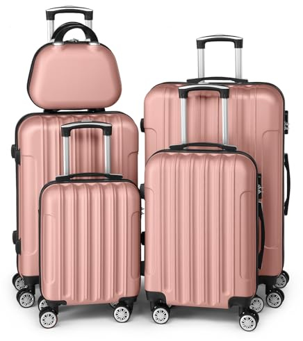 LEADZM Set de 5 Valises de Voyage avec Vanity Case (Or Rose) | Valise Grande Taille & Cabine, Set de Bagage pour Voyage, ABS avec roulettes Pivotantes 360°, Cadenas et Poignée Télescopique