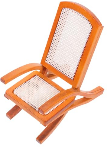 Supvox Vintage Stuhl aus Holz mit Rattan Akzenten für Puppenhaus Dekoration Detailgetreu und Sicher für Fotodeko oder für Antiker Möbel