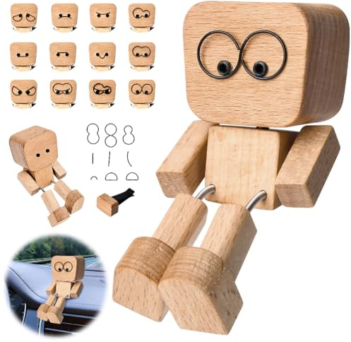 Pipihome Wackelfigur Auto, Schüttelmann Wackelnder Holzmann, Shaking Wooden Man mit DIY Ausdrücke Schwankt, Wackelmännchen Holzfiguren, Auto Deko Zubehör, Lustige Geschenke für Frauen Männer