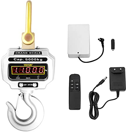 VEVOR Bilancia a Gancio Digitale da 5000kg, Bilancia Dinamometro con Gru di Elevata Precisione, Gancio Elettronico Pesapersone Elettronica Portatile con Display LCD