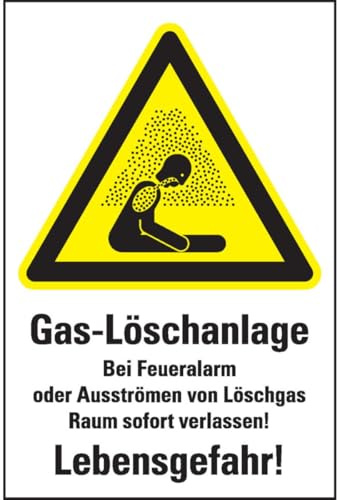 KSIGN Warn-Kombischild CO2-Löschanlage, Folie, selbstklebend, 200x300mm, DIN EN ISO 7010 W041