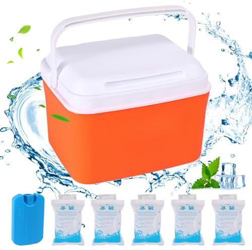 Nevera Dura pequeña, Mini Nevera aislada de 5 Cuartos con Asas, pequeña hielera portátil para Picnic en la Playa, Camping, lonchera y Combo, Color Naranja