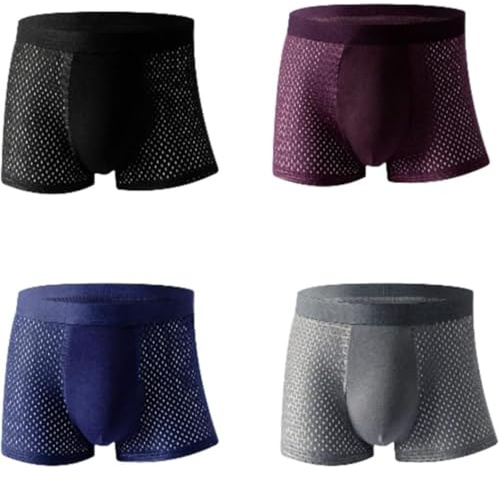 ZWOIVHE BOXHERO Boxers en Fibre de Bambou, Entrejambe antibactérien, Boxers en Fibre de Bambou Grande Taille - pour Un Confort Tout au Long de la journée (Noir + Bleu + Gris + Rouge,L)