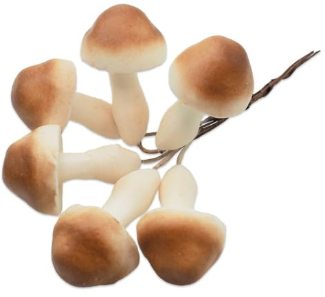 ZauberDeko 6 Pilze Kunstpilze am Draht - Herbst & Advent Deko zum Einstecken in Kränze, Gestecke & Blumentöpfe - Realistische Optik 3-5cm