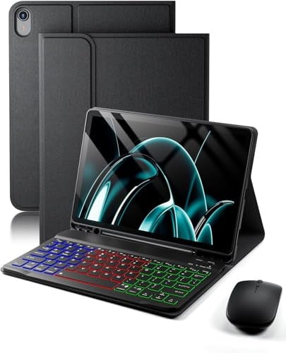 Pour iPad A16 11 Generation (2025) 11 Pouces/iPad 10 Generation(2022) 10.9 Pouces Coque Étui Avec Bluetooth sans fil Français (AZERTY) Clavier Rétroéclairé Et souris Protection Backlight Keyboard Case