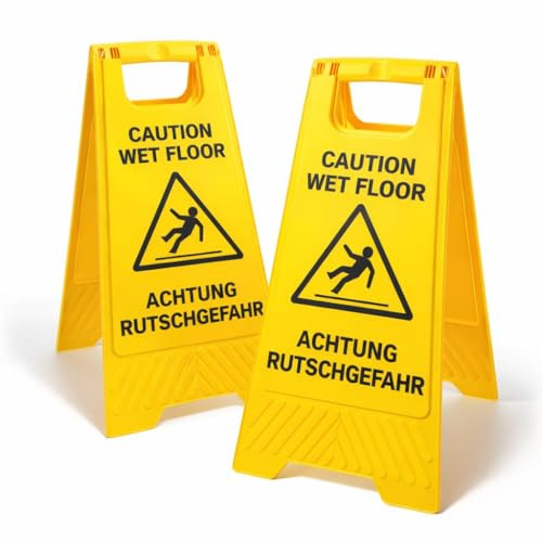 2 Stück Warnaufsteller Rutschgefahr bei Nässe – klappbares Warnschild 620x305mm zweisprachig DE/EN – Sicherheitsaufsteller für Reinigung, Büro & Gastronomie