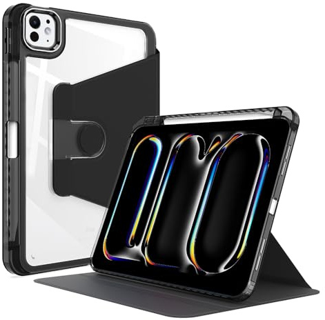 Techsuit für iPad Pro 11 2024 bis 2025 Hülle mit 360 Schutz, Transparentem Rücken, Verstärkten Kanten, Verstellbarem Ständer, Polycarbonat TPU, Crystal Vision Series, Schwarz