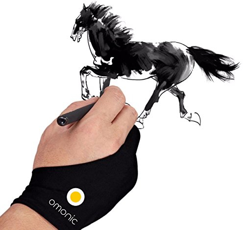 Omonic Handschuh für Tablets, Zeichnungshandschuhe für Lichtbox, Grafiktablet, Stift-Display und iPad Pro Bleistift, Schwarz, 2 Stück