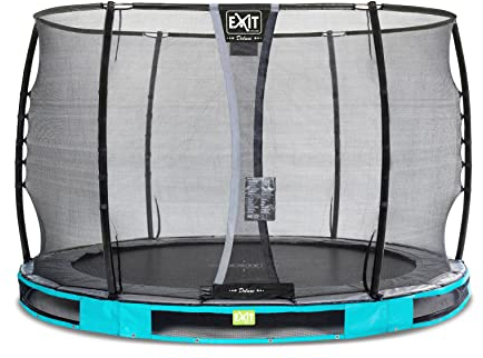 EXIT Toys Elegant Premium Rundes Bodentrampolin - ø305cm - Mit Deluxe Sicherheitsnetz - Lange Federn - Rostfrei - Einfache Montage - Luxuriöse Ausführung - Bodentrampolin Garten - Blau