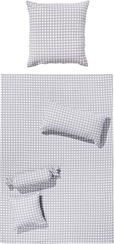 Erwin Müller Bettwäsche, Bettgarnitur, Kissenbezug Seersucker Kronach karo grau Größe 135x200 cm (40x80 cm) - schnell trocknend, bügelfrei, mit praktischem Reißverschluss (weitere Farben, Größen)