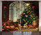 ABAKUHAUS Weihnachten Rustikaler Vorhang, Magischer Weihnachtsbaum, Wohnzimmer Universalband Gardinen mit Schlaufen und Haken, 280 x 245 cm, Braun Grün Rot