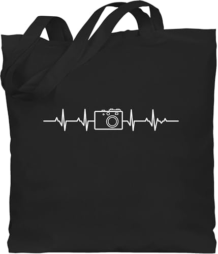Baumwolltasche - Geschenke - Herzschlag Foto Kamera Fotografen Geschenk Hobbyfotografen Fotografin Fotografie - Unisize - Schwarz - fotograf fotografieren camera stoffbeutel fotoapparat photograph