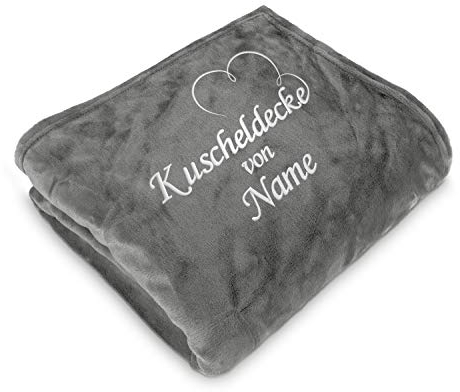 Direkt-Stick.de Kuscheldecke Bestickt mit Namen, 150 x 200 cm, Wohndecke Personalisieren mit Stickerei, Decke selbst gestalten, Romantisches Namensgeschenk mit Herz (steingrau)