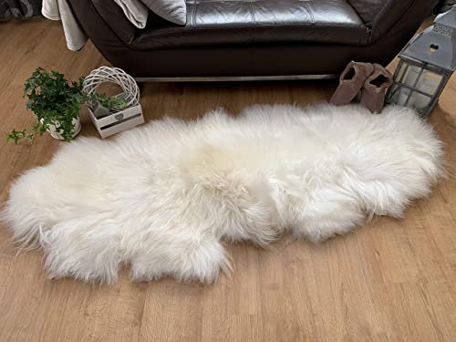 Sheepmania Island Doppel Lammfell Echt Ungeschoren - Dichtes Langhaar Schaffell Echt bis 10 cm - Teppich Decke Kamin Lammfelldecke Kinderwagen - Weiß