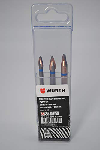 Würth Porcelain Stoneware Drill Bit Set 3-Piece Polygon 6-8-10 mm Zebra