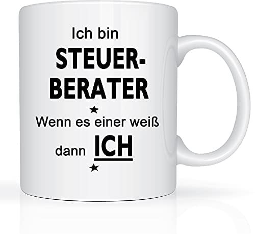 Print-Klex Berufstasse mit Steuerberater Motiv Bedruckt Steuerberater Tasse für Beruf Geschenk Kaffeebecher Geschenktasse Teetasse Arbeitstasse Arbeitsbecher mit Druck 330ml Beruf Tasse