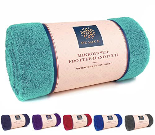 PEAQUE Mikrofaser-Handtuch mit Frottee-Struktur - 1er & 2er Set, Antibakteriell Saugstark Schnelltrocknend Leicht XXL, Sporthandtuch Reisehandtuch Saunahandtuch (Türkis, 100x200 cm)