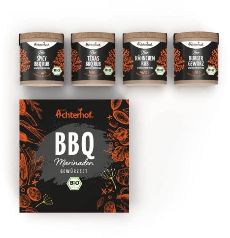 BBQ Marinaden Set | Burger, Hähnchen Rub, Spicy BBQ Rub und Texas BBQ Rub Gewürzzubereitung Bio | aromatische Geschmacksvielfalt | Gewürzset ideal zum Verschenken | vom Achterhof