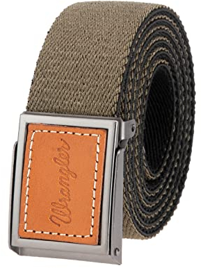 Wrangler Men’s Leather Buckle Stretch WEB Casual Everyday Dress Belt for Jeans, Khakis (Olive Black)